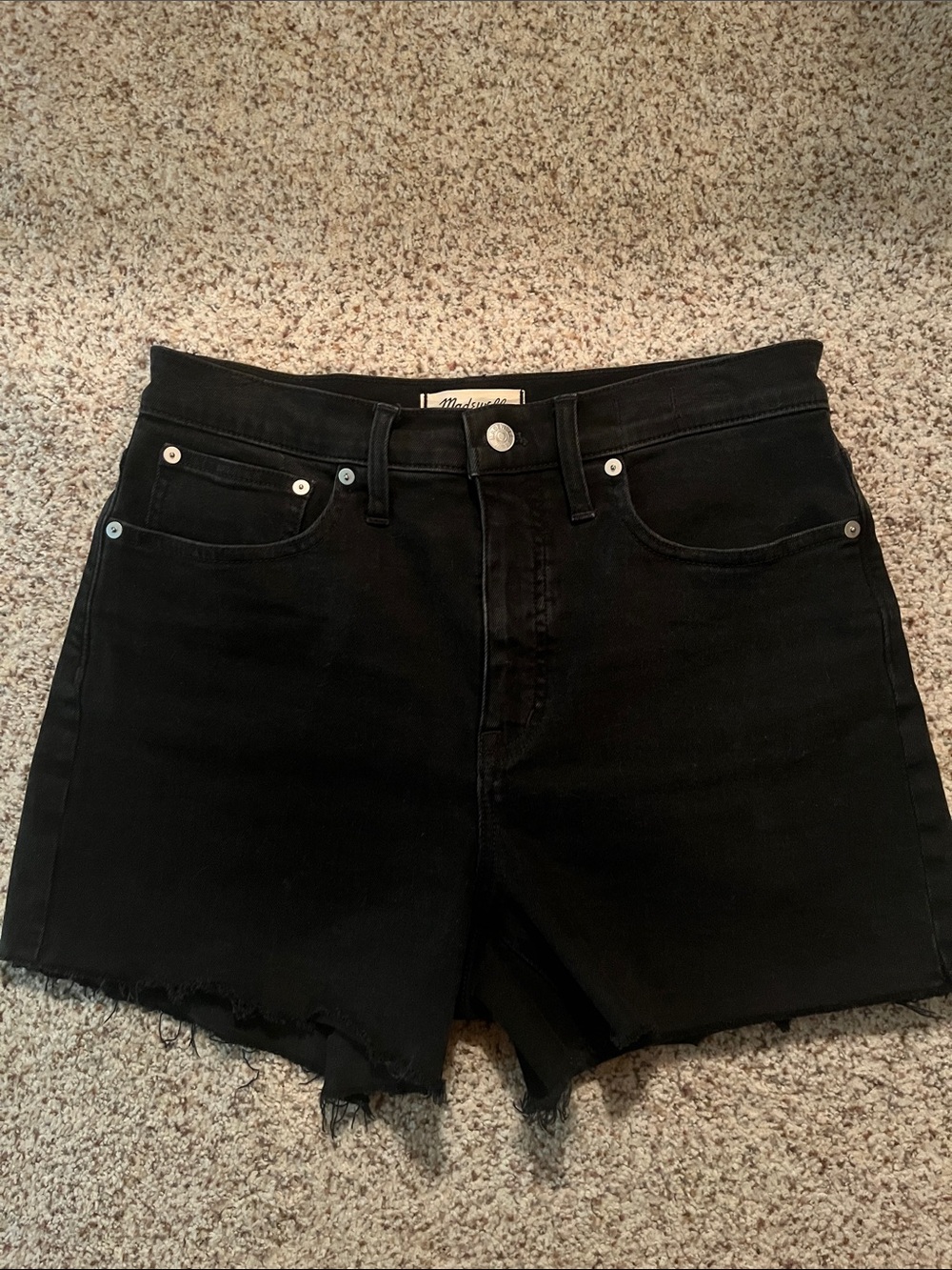 Madewell Black Raw-Hem High-Rise Denim Shorts